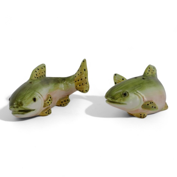 Rainbow Trout Lifelike Ceramic Kitsch Fish Salt & Pepper Shakers 4" Vintage - Picture 4 of 15